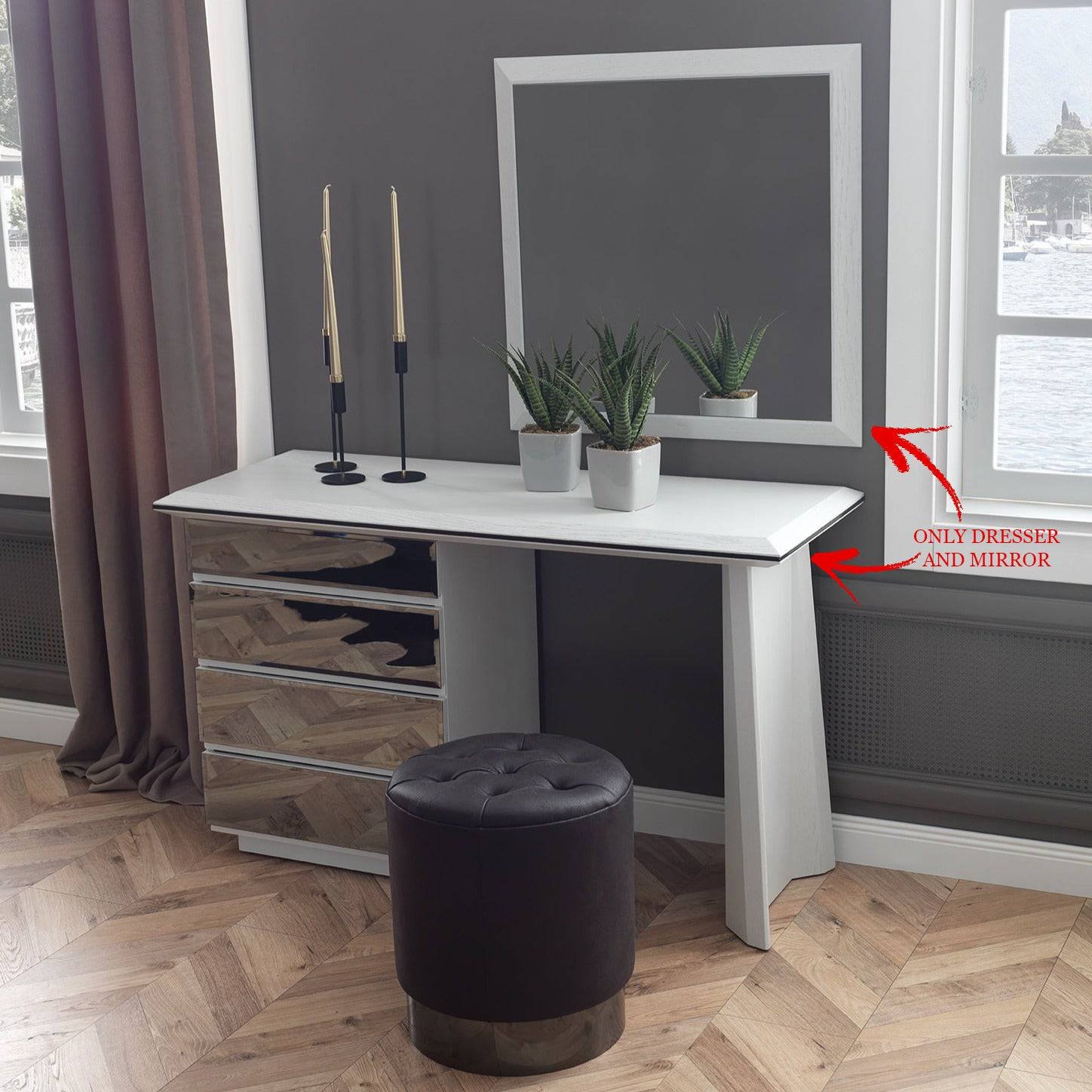 طاولة زينة ومرآة منى بيضاء MONAWHITE-DRSRMRR